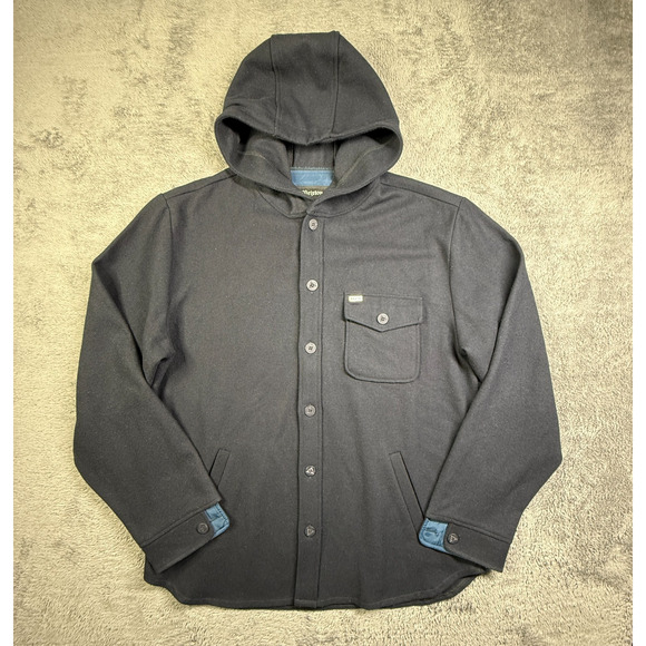 Brixton Other - Brixton Wool Blend Jacket Coat Button Up Hooded Shacket Navy Blue Mens L